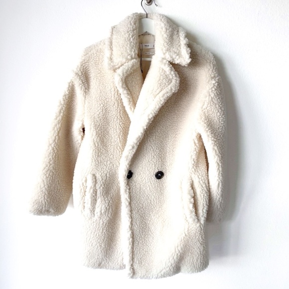 MANGO MNG Faux Sherling Double Breasted Oversized Teddy Jacket US Size XXXS NWOT - Picture 2 of 13
